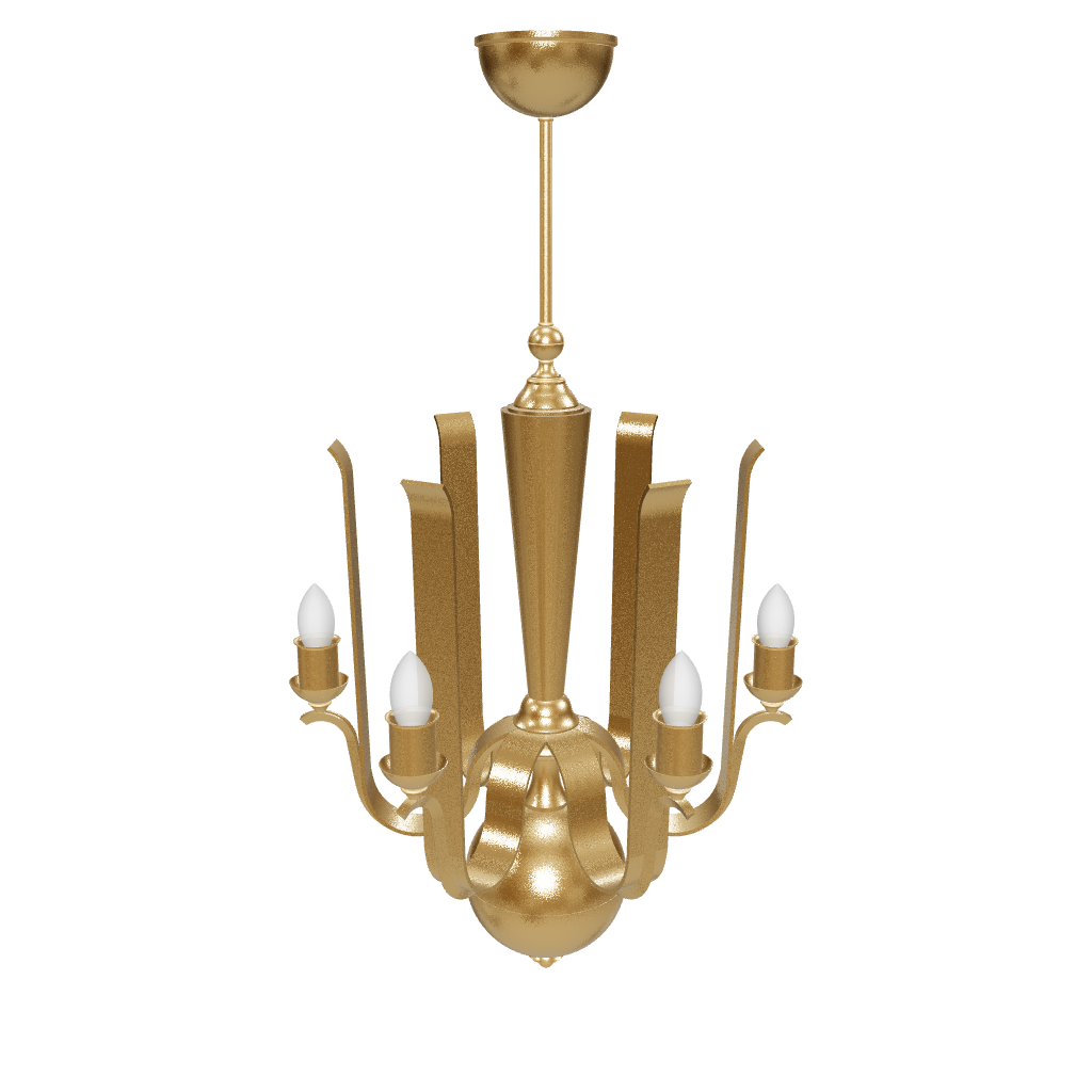 Gold chandelier with four arms on a white background